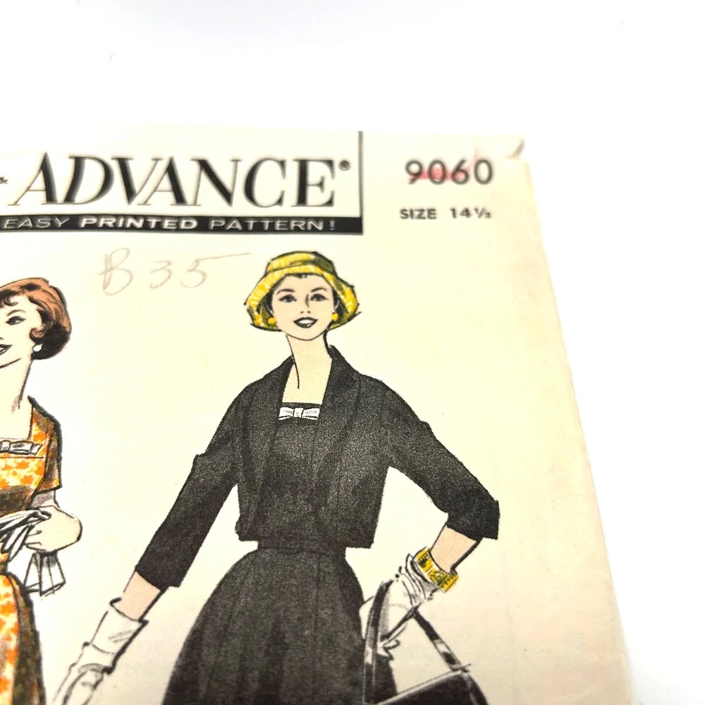 Advance Vintage 1959 Pattern #9060 Half Size Dress and Jacket Size 14.5 HTF RARE